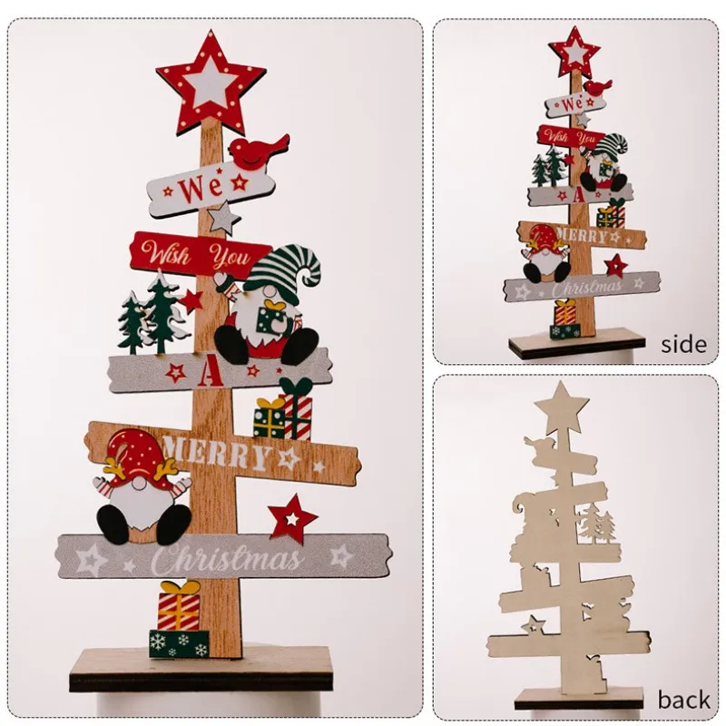 Decoraciones de mesa de Navidad para el hogar, adornos de madera nórdica con letras en inglés sin rostro, muñeco de nieve anciano, enano, accesorios de regalo