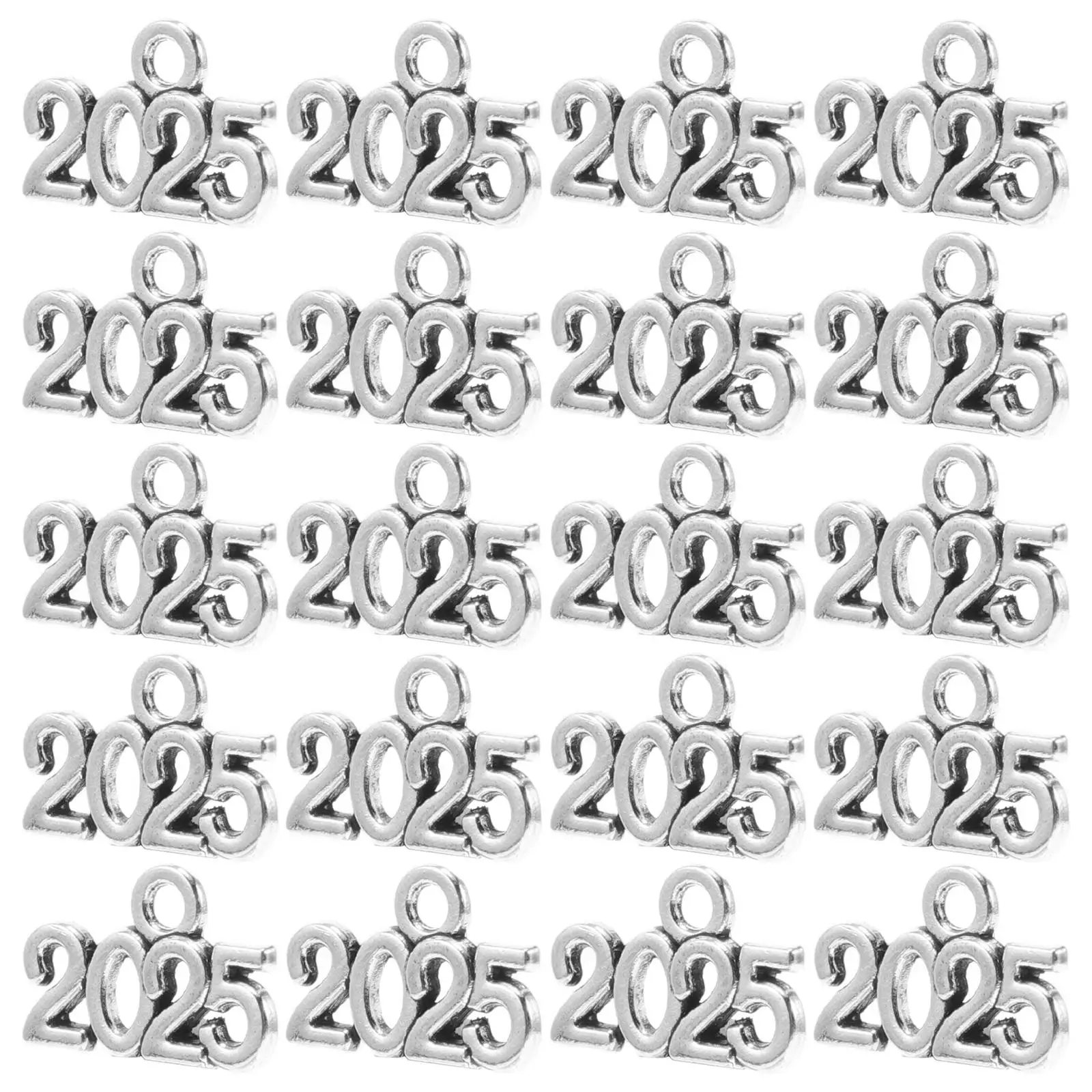 100 Pcs Number Year Pendant Cap Charms Vintage for Graduation Alloy Enamel Metal Bracelets