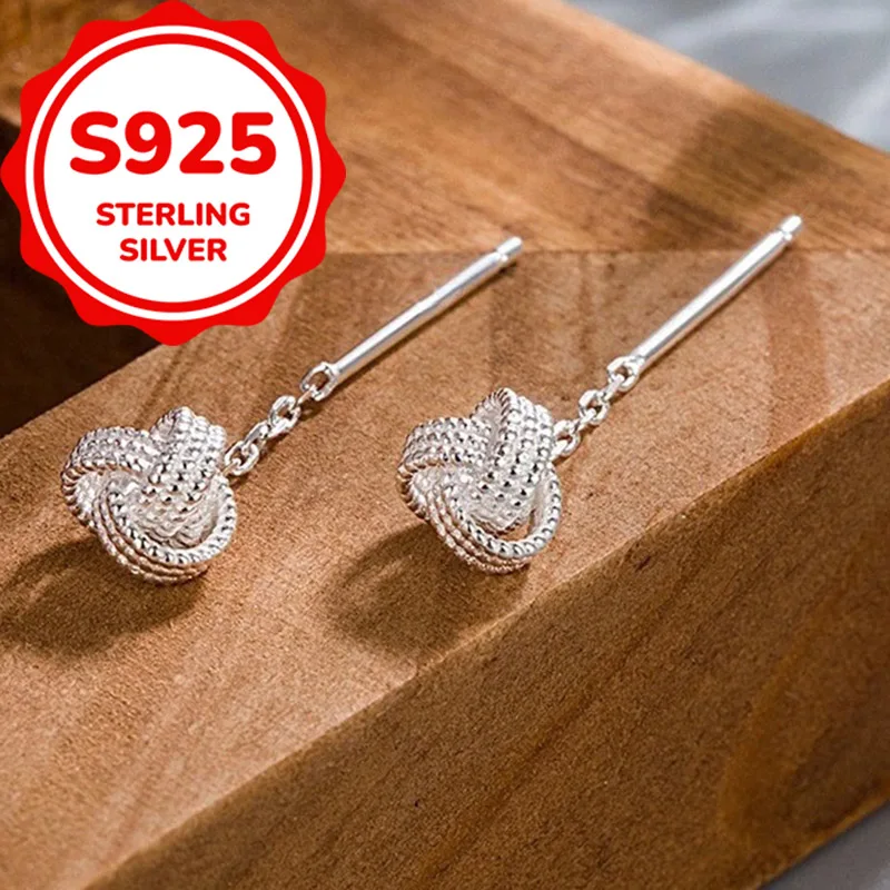 

925 sterling silver simple and elegant Ruyi knot tassel earrings girls temperament light luxury daily versatile earrings