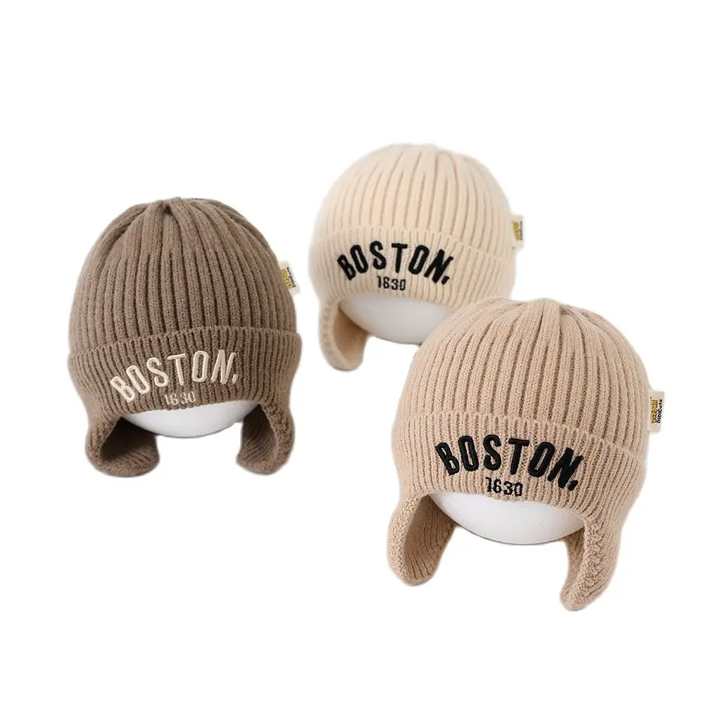 Doitbest Baby Kids Beanies Winter Hat BOSTON Letters Child Knit Beanie Crochet Hats Warm Boys Girls Accessories Earflap Caps