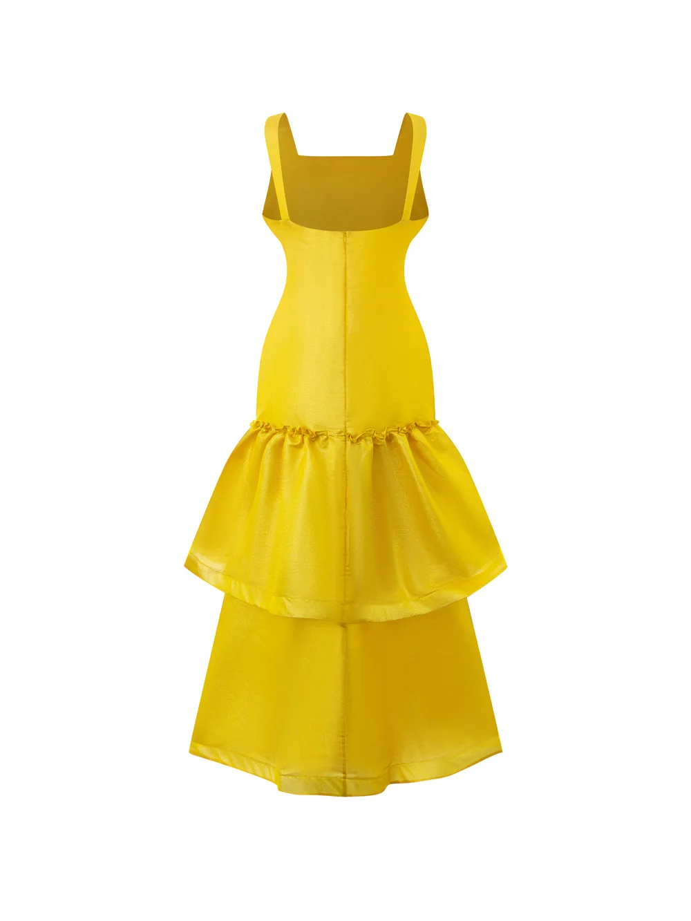 New Style Women Camisole Dress Sexy Party Dress 2024 Fashion Girl Clothing Golden Sleeveless Longuette Square Neck Ruffles Gown