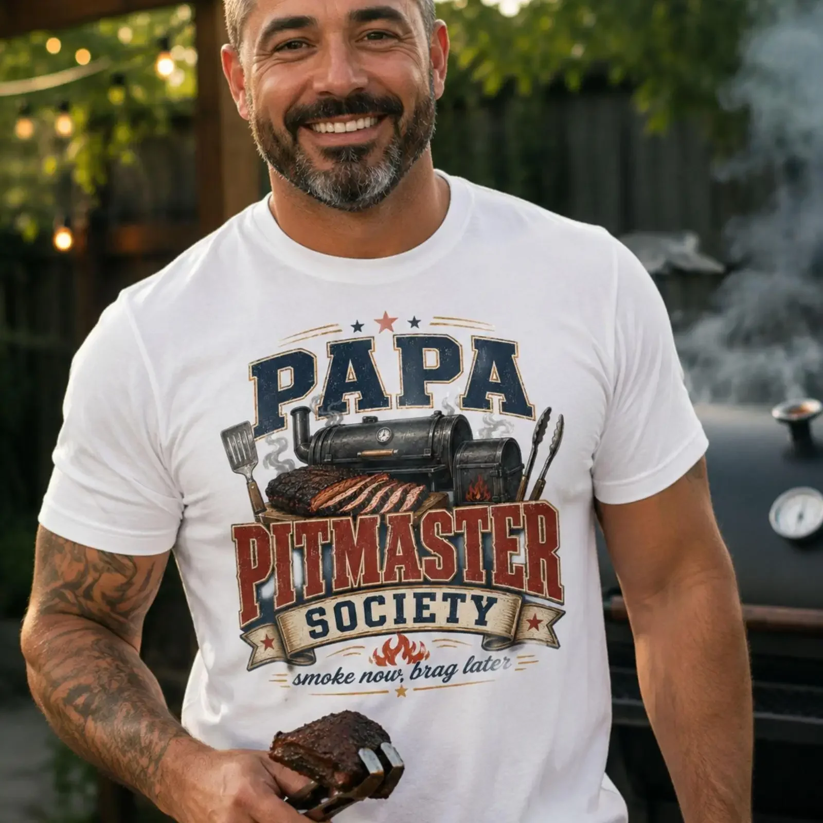 Papa Pitmaster Society BBQ Grill T Shirt Funny Smoker Dad Father's Day Birthday for Grilling Lover vintage Washed Stretched