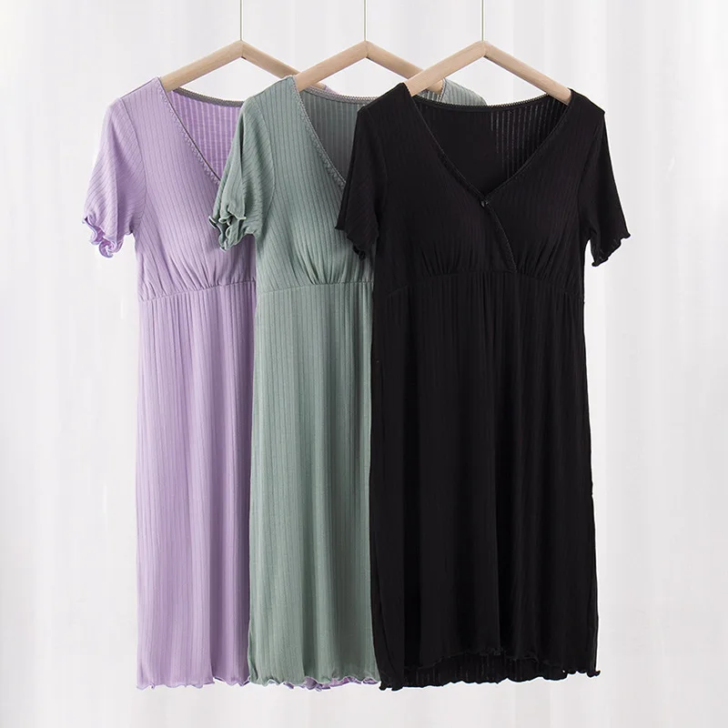 2026 New Summer Thin Maternity Dress Short Sleeve Loose Plus Size Mid Length Home Pajamas Fashion Postpartum Breastfeeding Dress