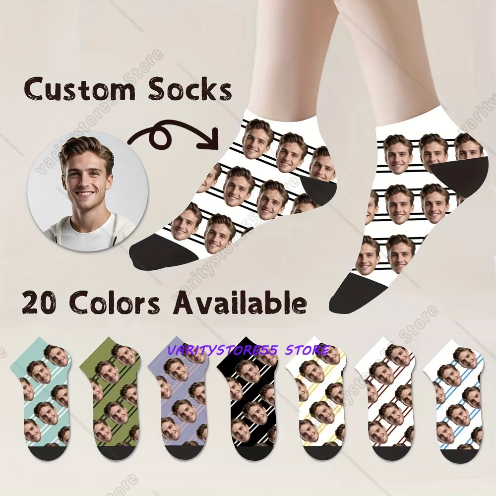 

Мужские короткие носки на заказ, летние носки до щиколотки с оригинальным дизайном, персонализированные подарки на день рождения, унисекс носки в полоску
