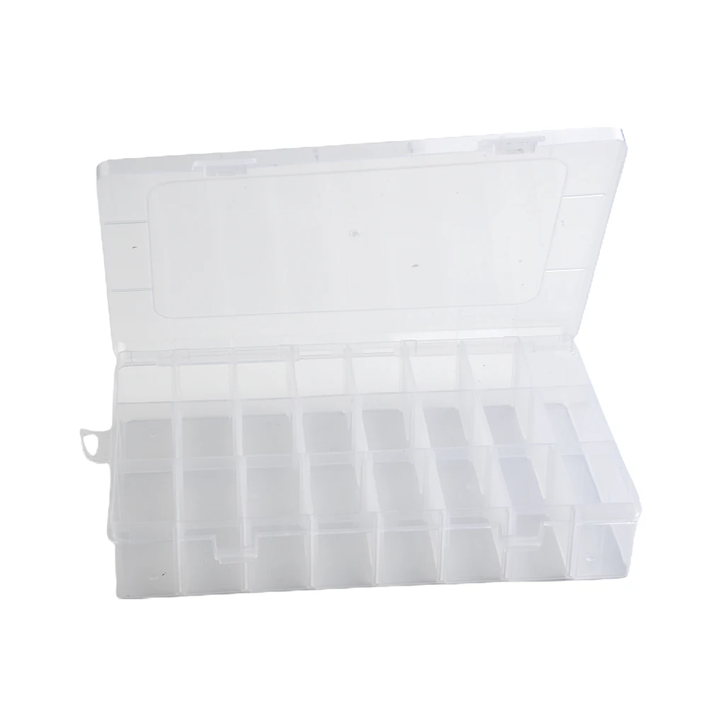 24-Grid Clear Plastic Container for Organizing Screws Beads Earrings Rings Necklaces Pins Pills and Electronic Components