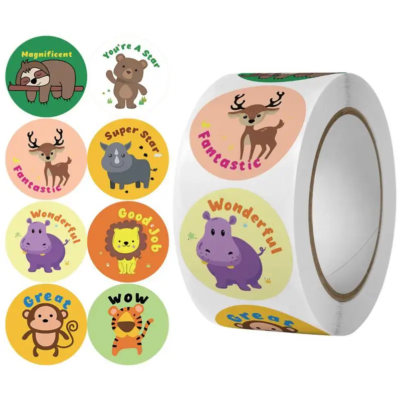 Praise Stickers Classic Toys Waterproof Cartoon Animal For Children Kids Students Teachers School Stickers Roll Lables