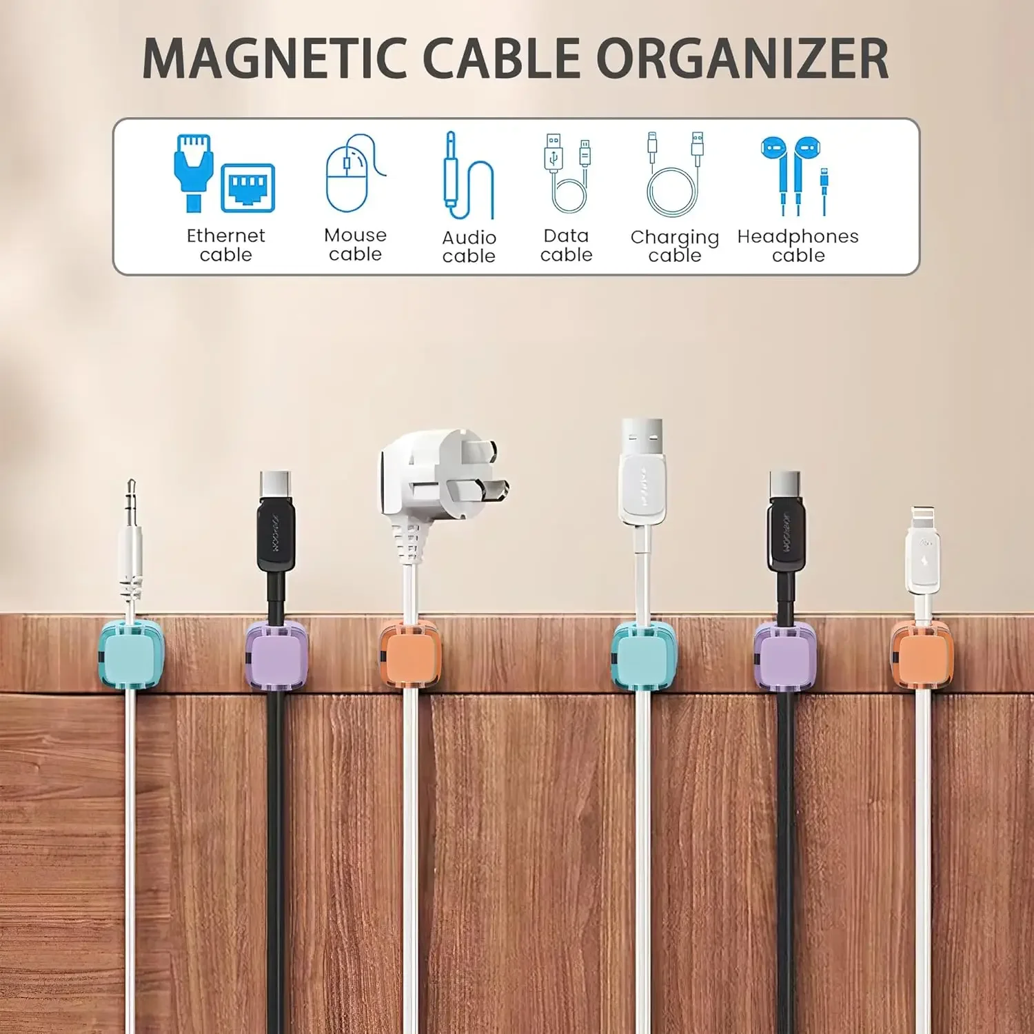 1/3/6PCS Magnetic Cable Organizer Cables Clips Adjustable Cord Holder Under Desk Cable Management Wire Keeper Organizer Holder