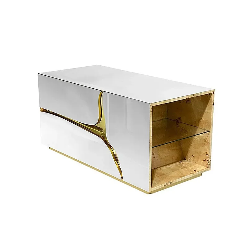 

Luxury Villa Bedroom Household Cracked Stainless Steel Bedside Storage Locker