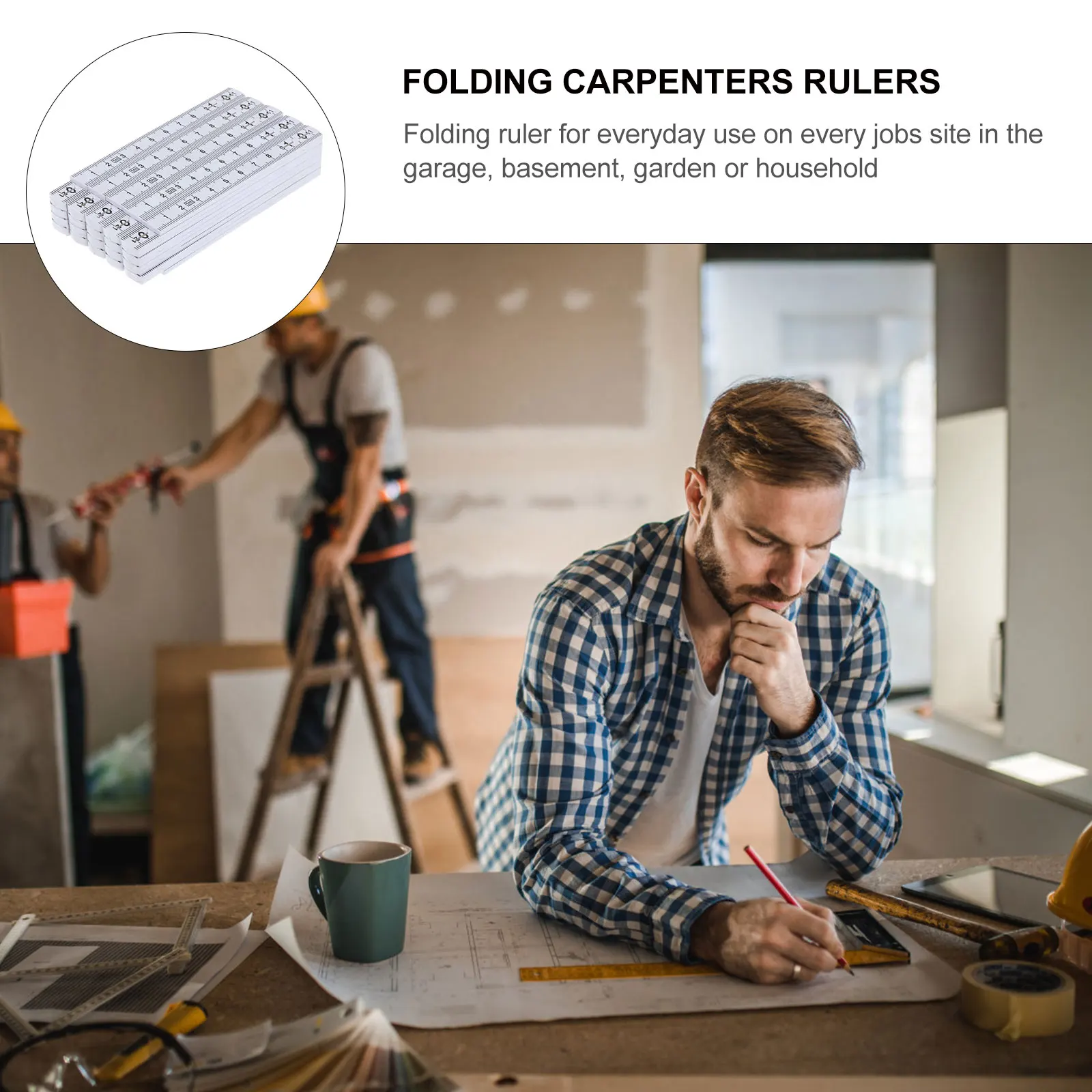 5 pcs Folding Carpenters Ruler Lightweight Slide Fold Up Measuring Tool Flexible Water Resistant Metric Scale