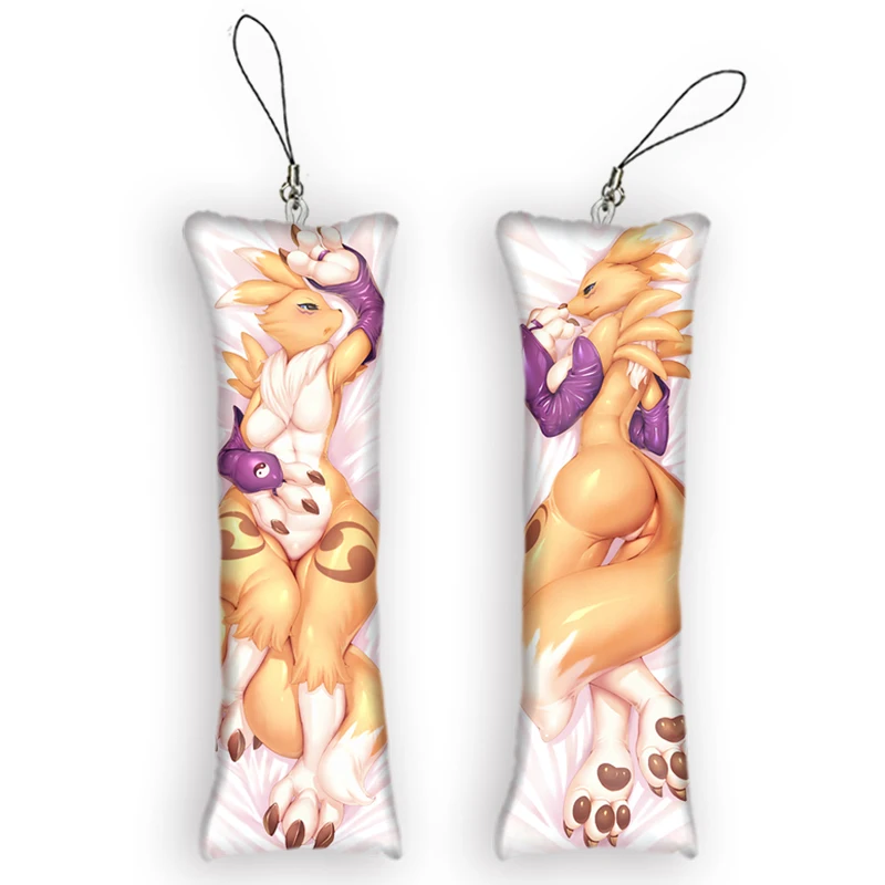 Cartoon Keychain Renamon Mini Dakimakura Pendant Cute 2 Sides Print Hanging Ornament Anime Small Pillow Pendants Xmas Gift