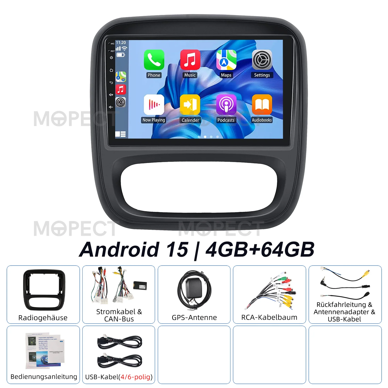 MOPECT 64GB Android 15 Autoradio DVR DAB+ Android15 AM FM voor Vauxhall Vivaro B 2014-2019 Autostereo Radio Carplay GPS BT WiFi