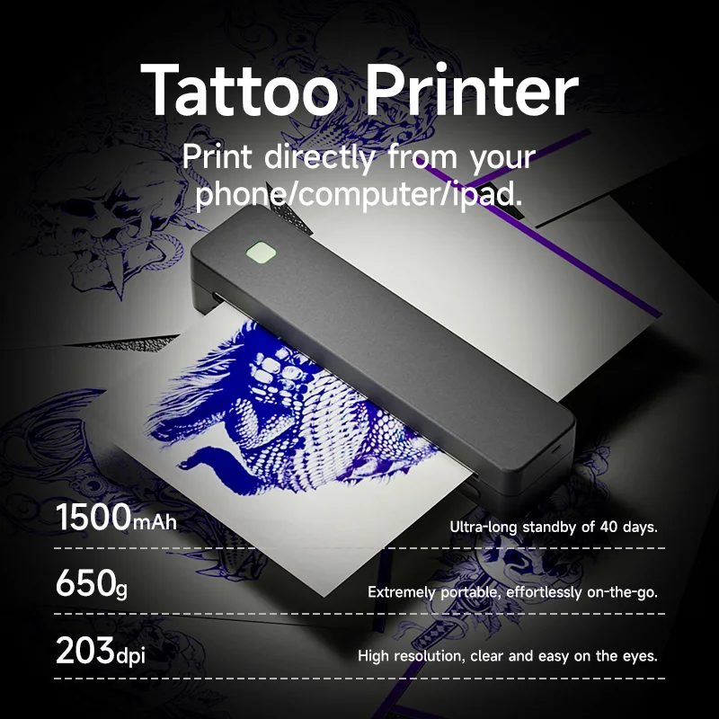 

Mini A4 Tattoo Printer Portable Wireless Stencil Printer Tattoo Transfer Thermal Copier Comes