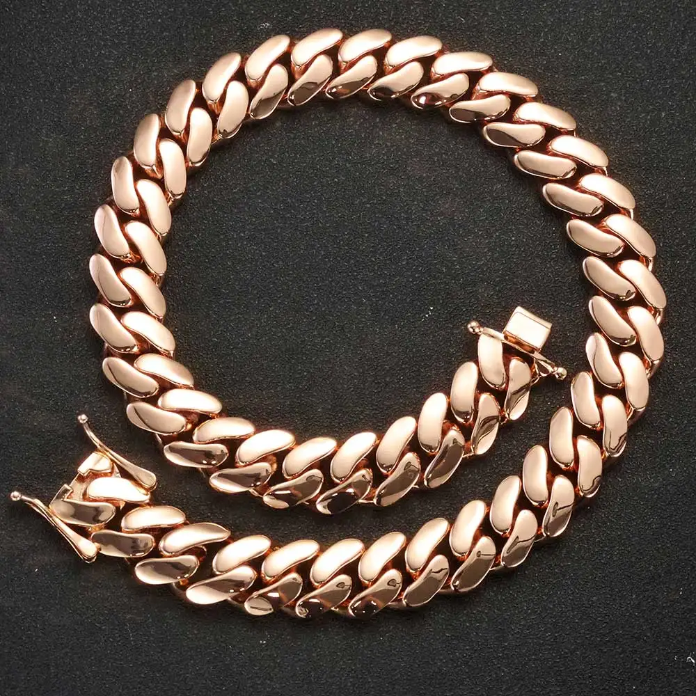 

22mm Rose Gold Plated Cuban Necklace High Polish Smooth Thick Cuban Link Chain Choker Hiphop Jewelry