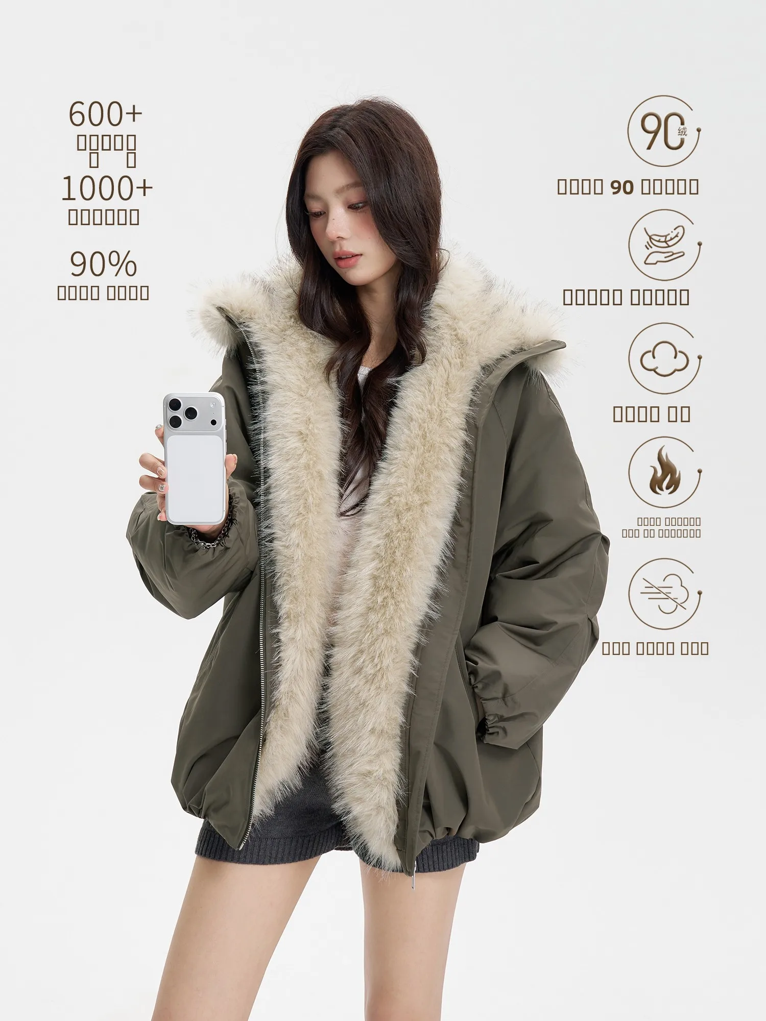 

Утепленная пуховая парка Insliisa Thiened Du, белая, с 90% пуха, зимняя теплая куртка с меховым воротником и дизайнерскими вставками