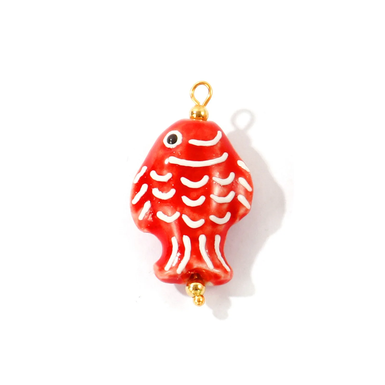 2 Stück bunte Keramik-Ozean-3D-Fisch-Schmuckanhänger, 18 Karat vergoldet, 304 Edelstahl-Charms für DIY-Halskettenherstellung – Detail 1