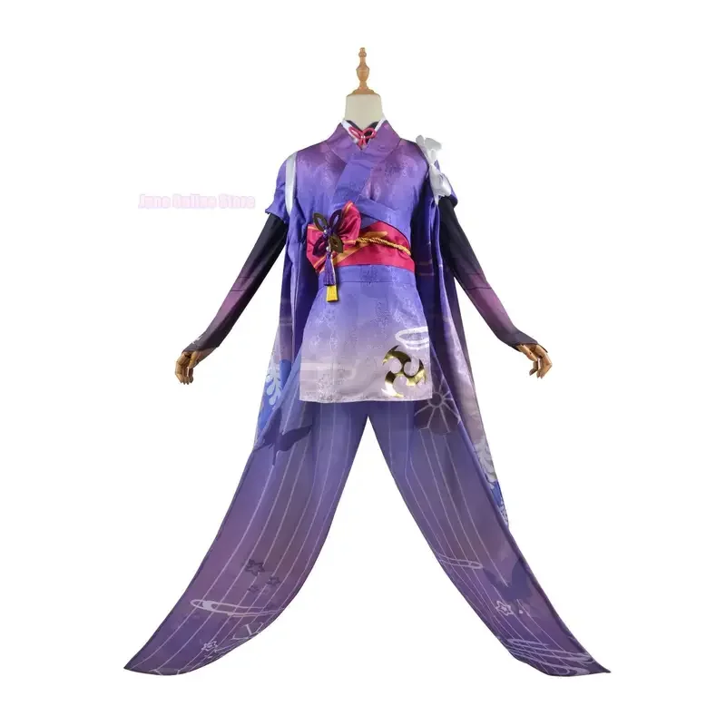 Raiden Ei Cosplay para Mulheres, Genshin Impact, Tecido Jacquard, Uniforme Anime, Peruca, Belzebu, Trajes de Halloween, Jogo