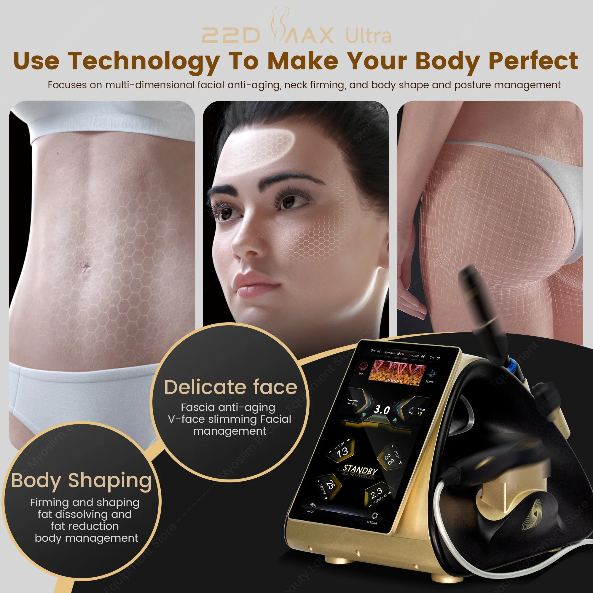 22D MAX Ultra Multi-Functional Beauty Device for Facial Anti-Aging, Skin Tightening and Intimate Area Treatment