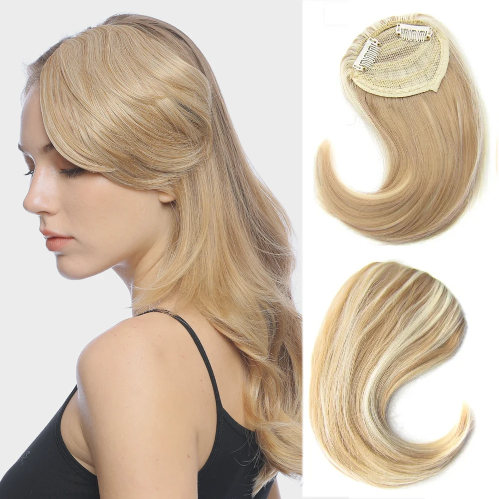 

Synthetic Hair Bangs Extension Clip on Hair Hairpieces for Women Side Bangs Blond Brown Color Gradient Bangs Daily Use