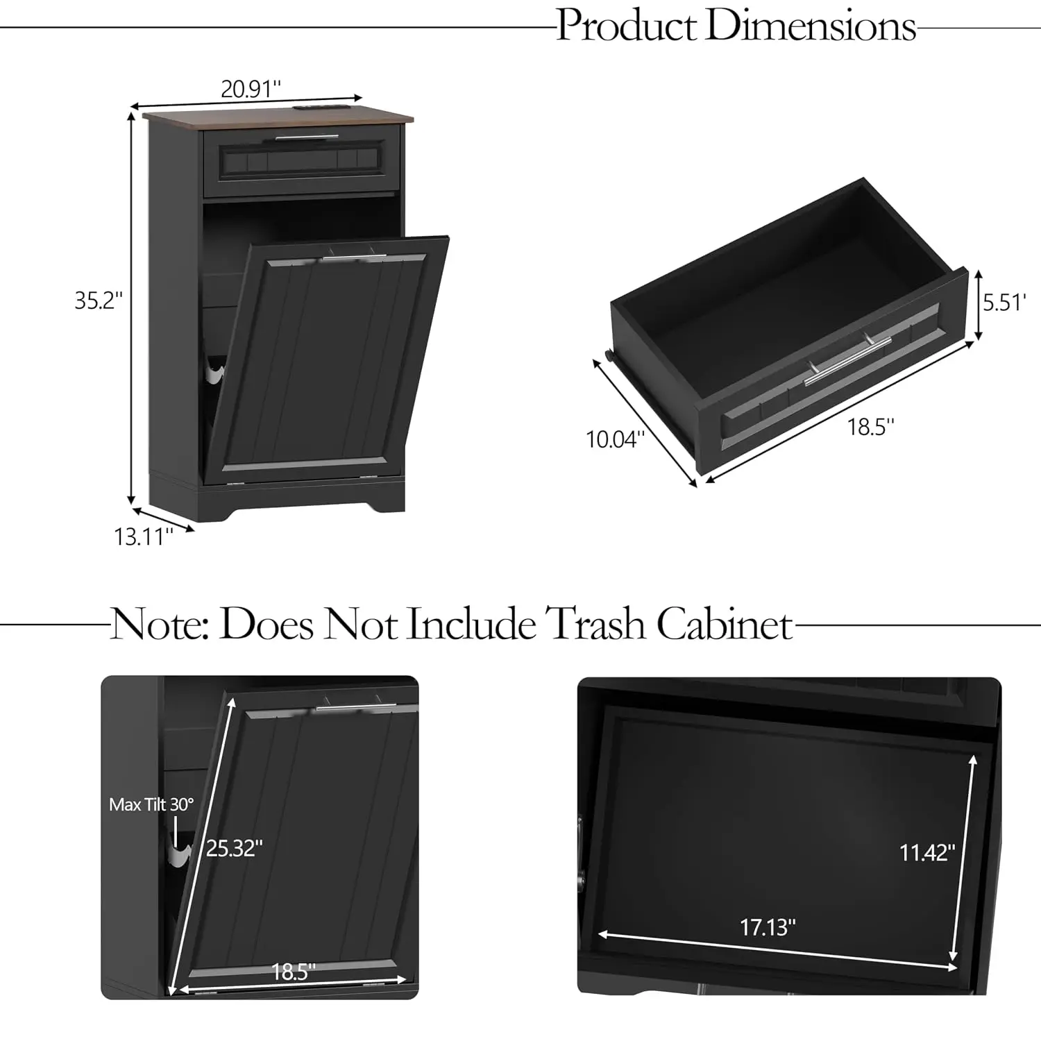 10 Gallon Tilt Out Trash Can Cabinet with Hidden Drawer and Deodorizing Function, Farmhouse Style Wood Cabinet