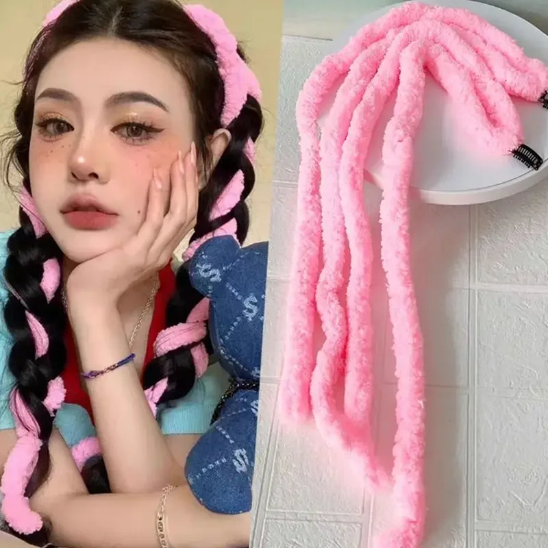 70CM Rainbow Color Hair Braids Rope Strands for African Braid Girls DIY Ponytail Hair Ribbons Women Styling Hair Accessories