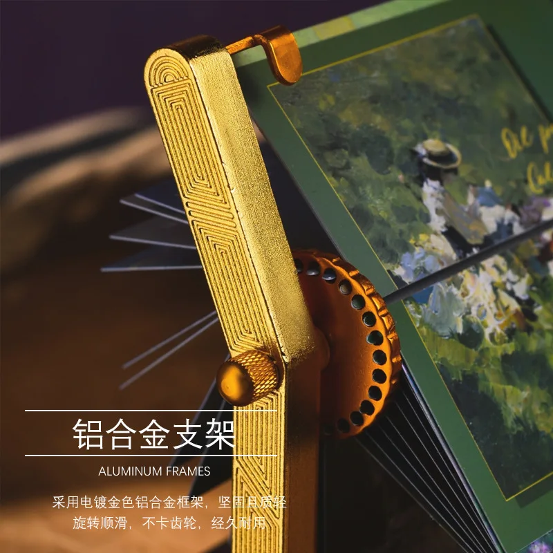 Hand-Crank Flip Calendar 2026 World Famous Oil Painting Solid Wood Base Mechanical Desk Decor Luxury Gift