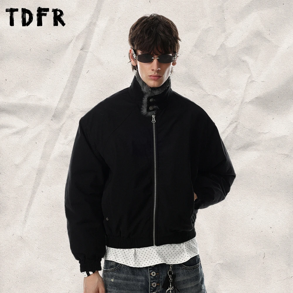 Fur Collar Ma-1 Bomber Quilted Jacke Mens Winter Lapel Loose Casual Long Sleeve Outerwear Man