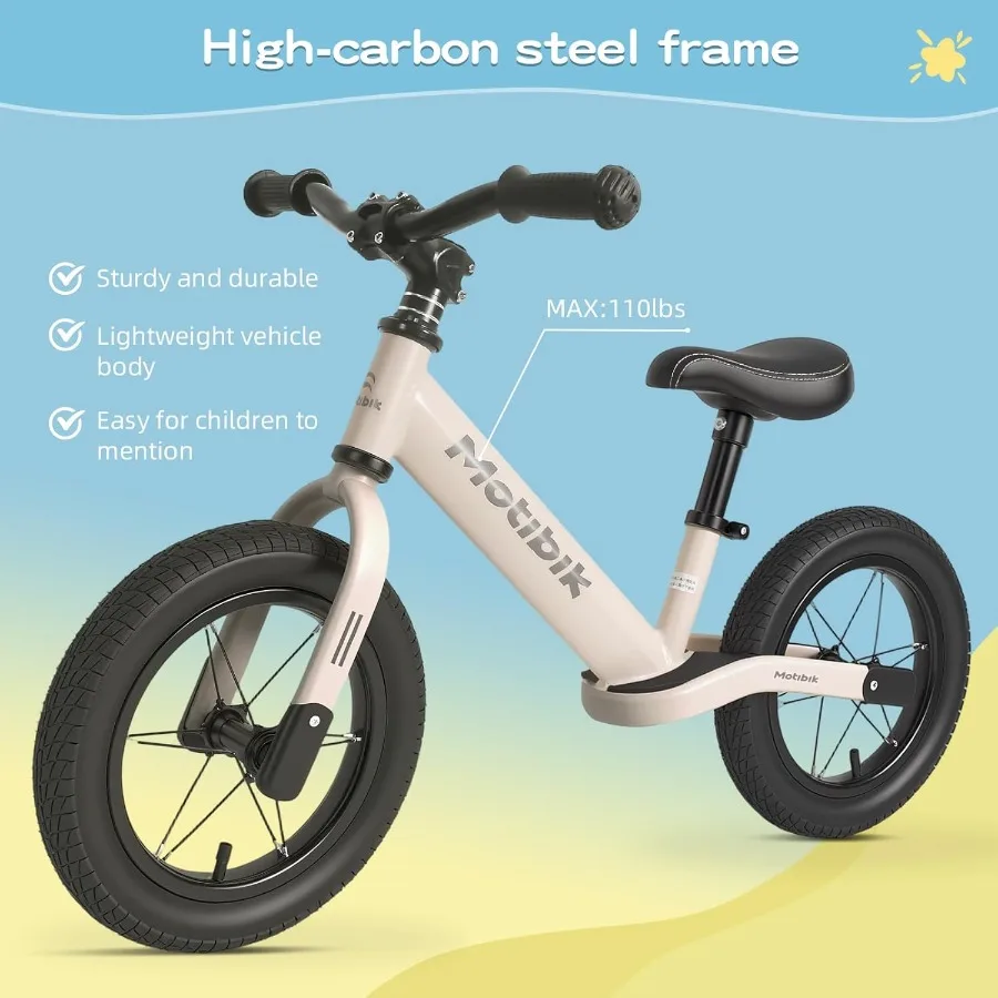 Bici da equilibrio per bambini 3 anni Pneumatici in gomma gonfiabili da 12 pollici Senza pedali Bici giocattolo per 3-6 anni La prima bici perfetta 3-6 B