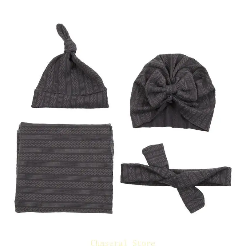 

E7CE Newborn Receiving Blanket Headband Hat Set Baby Swaddle Swaddling- Blanket Gift