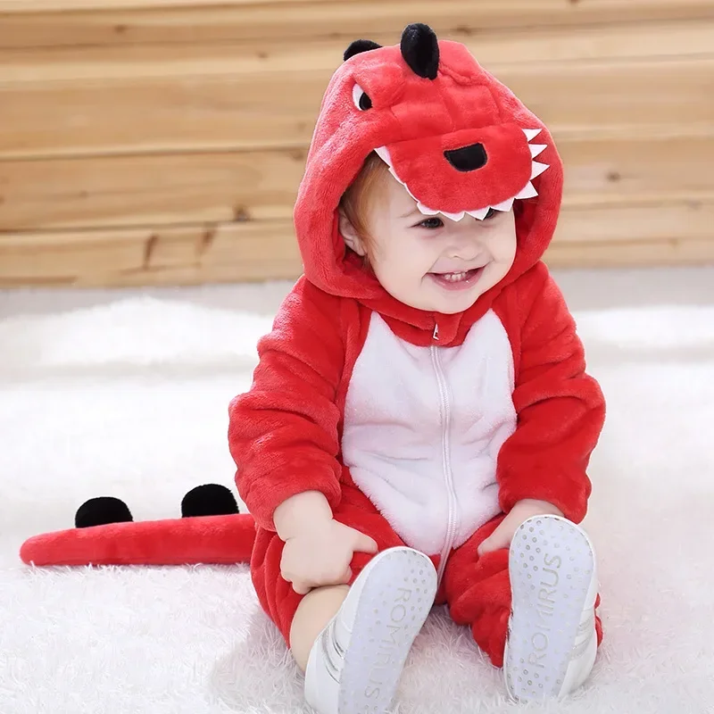 2025 New Kids Dinosaur Costume Flannel Hooded Onesies Toddler Infant Pajamas Animal Romper Outfits Jumpusit Cosplay Party X156