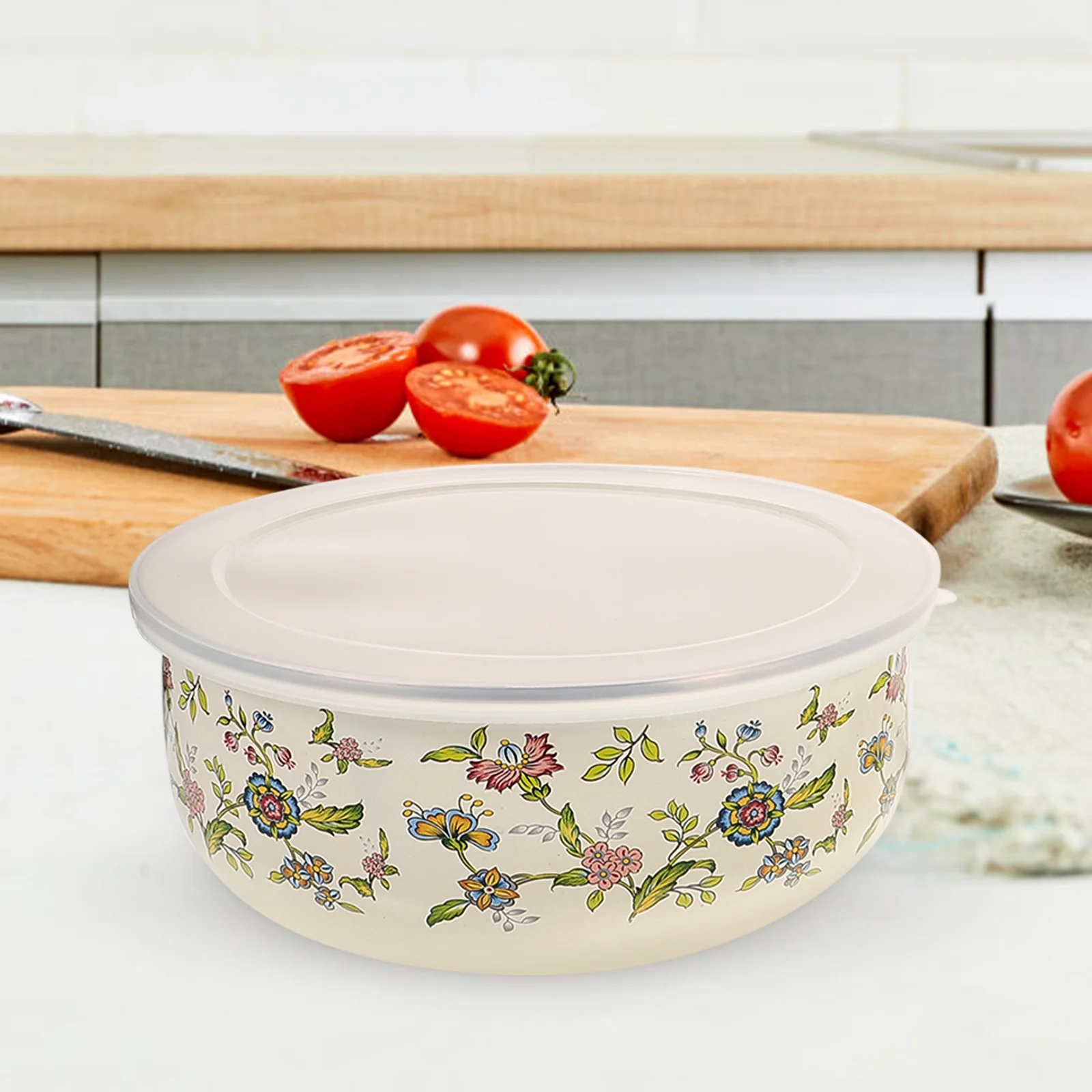 

5pcs Enamel Serving Bowl Set with Lids Large Mixing Storage Bowls Vintage Salad Soup Nesting Kitchen Tableware Container