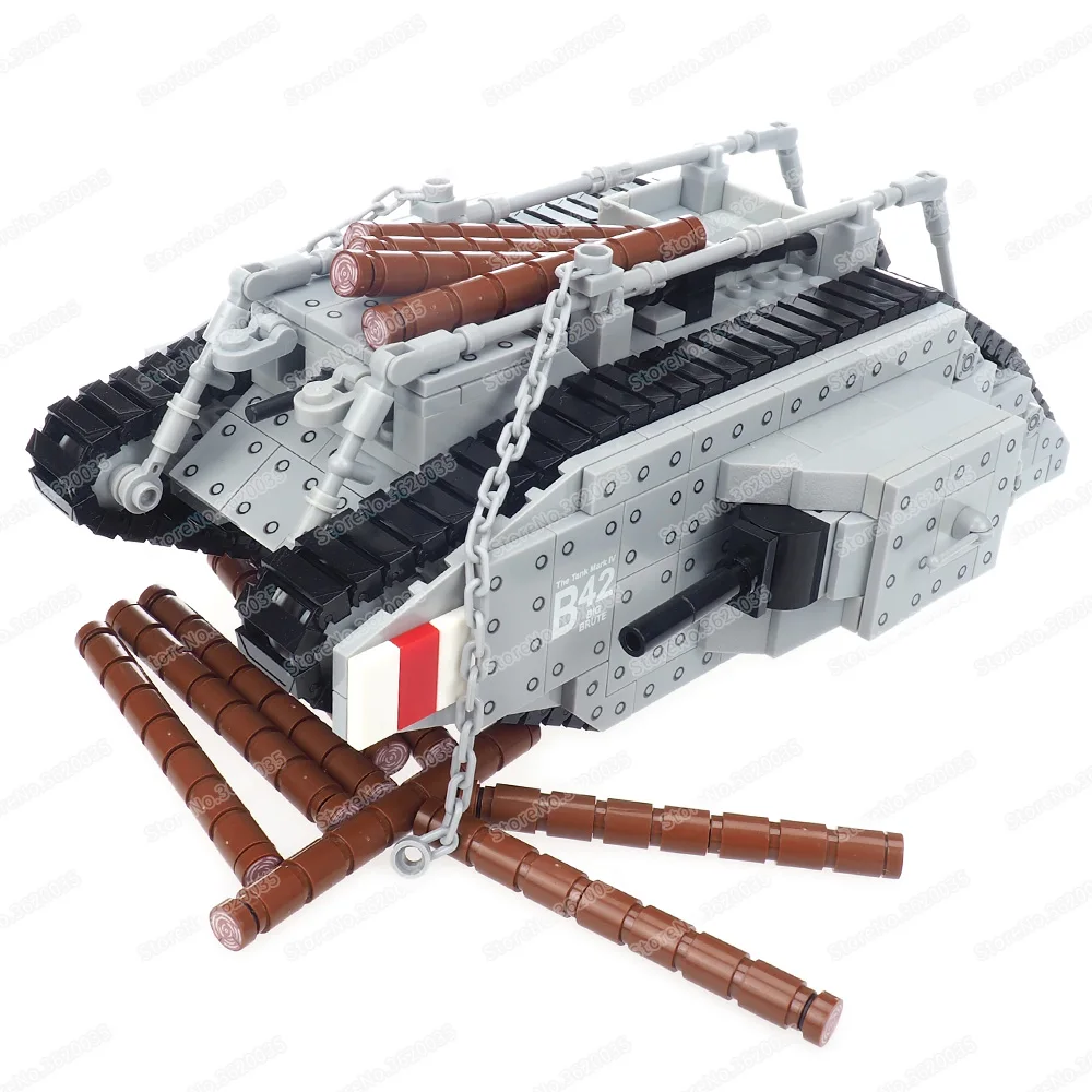 Military WW1 U.K. Mark Type Iv Tank Building Block Assembled Weapons Battlefield Originator Figures Trench Model Child Gift Toys