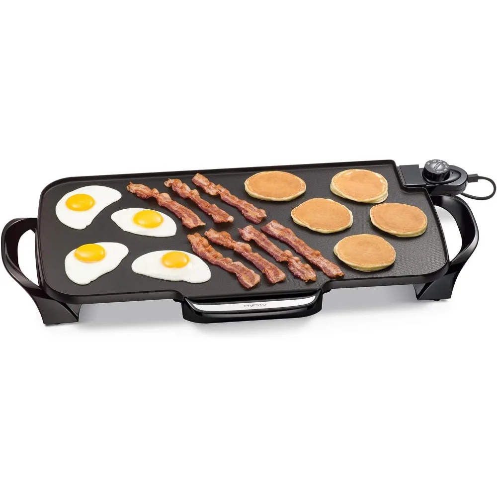 

22-inch Electric Griddle With Removable Handles, Black,easy cleaning and compact storage,Slide-out drip tray removes