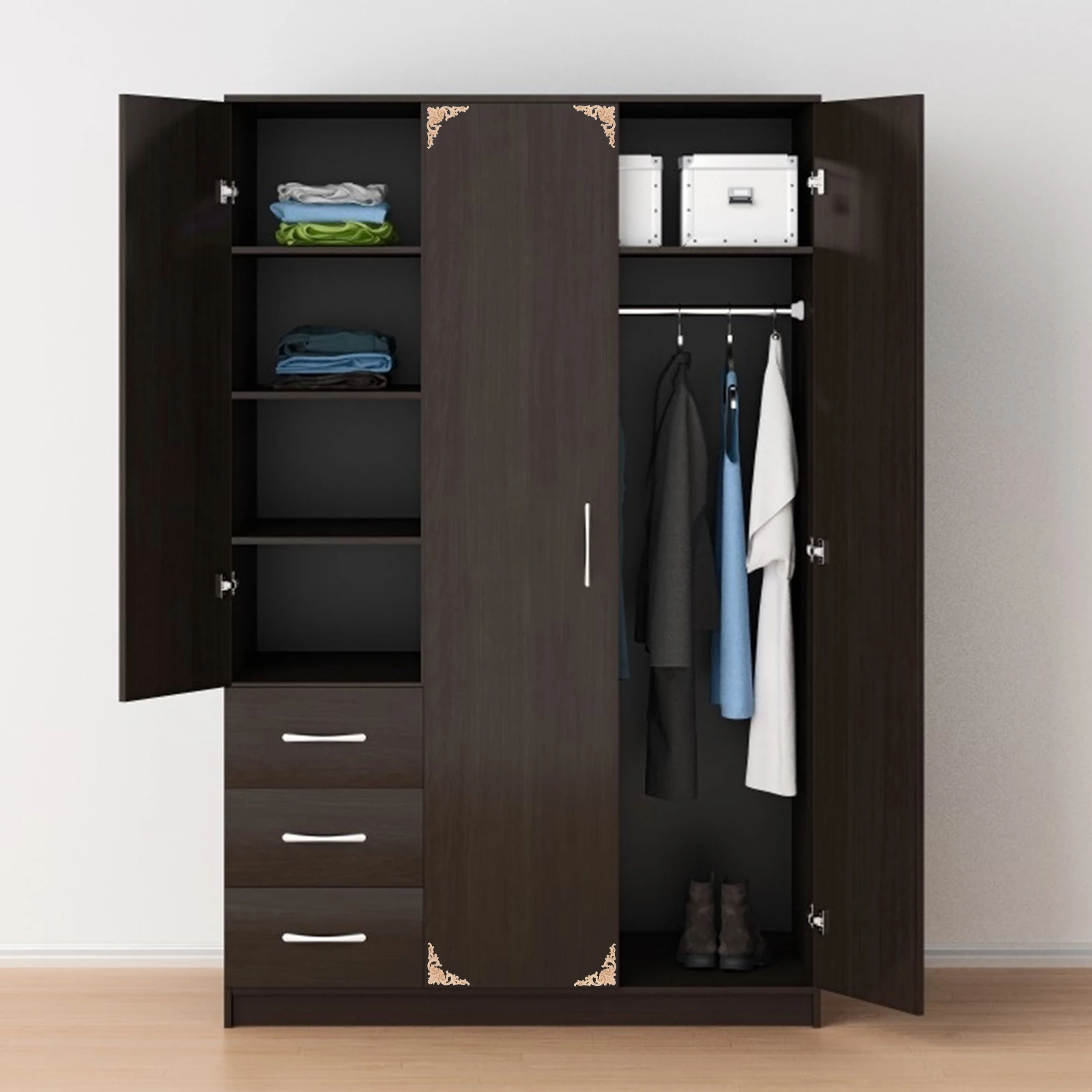 

4pcs 11.5X11.5Cm Solid Wood Decorative Flower Board Wall Cabinet Applique Carved Frame Home Decor Unpainted Wood Corner Ornament