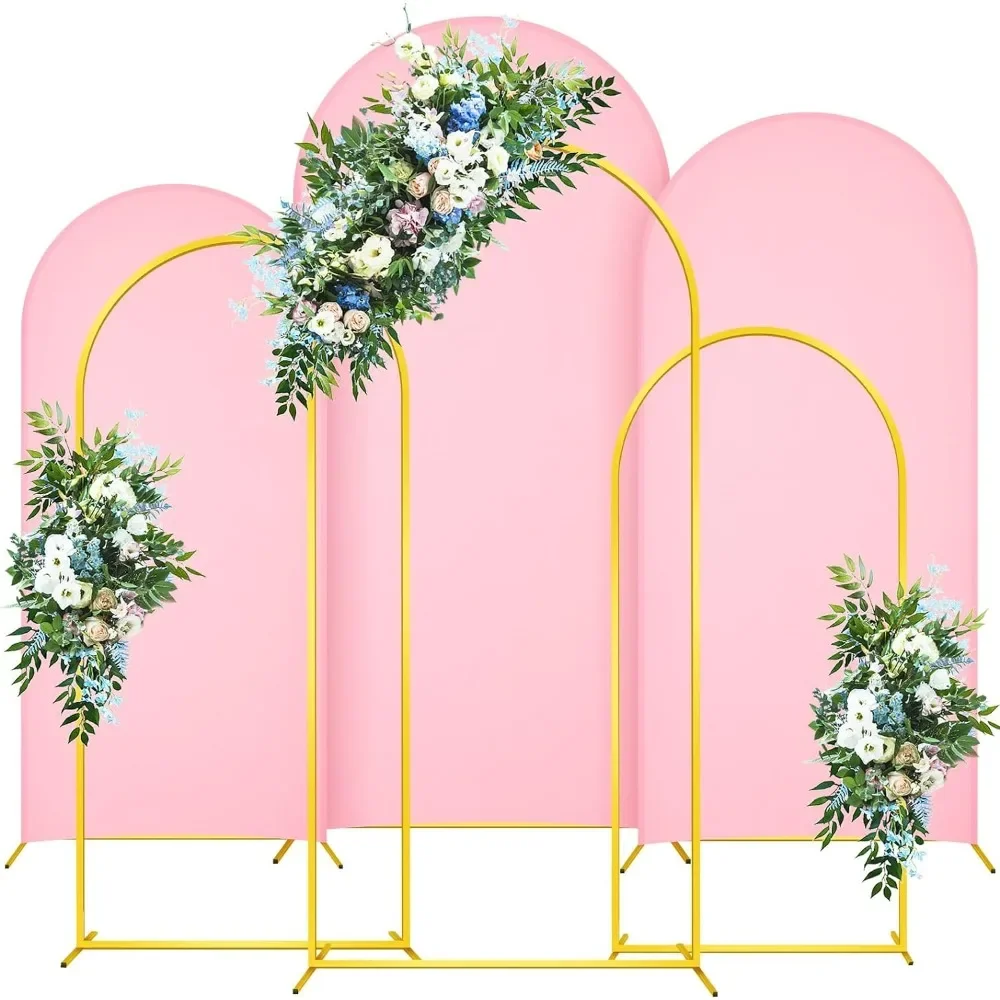 Set of 3 Metal Wedding Arch Backdrop Stand with 3 Arch Cover 4ft, 5ft, 6ft Gold Arch Stand