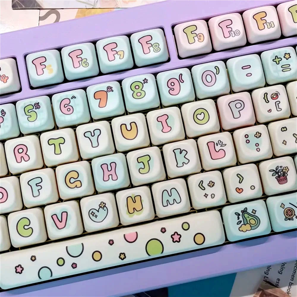 

Колпачки для клавиш Fruit Duck Milk Green Pig MOA PBT Anime Cute для игровой механической клавиатуры 60/64/84/98/108 MX Switch