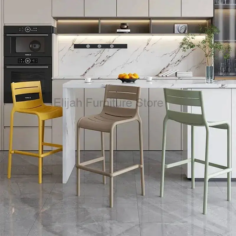 Modern Minimalist Household High Chair Plastic Outdoor High Stool With Stackable Backrest Design Furniture