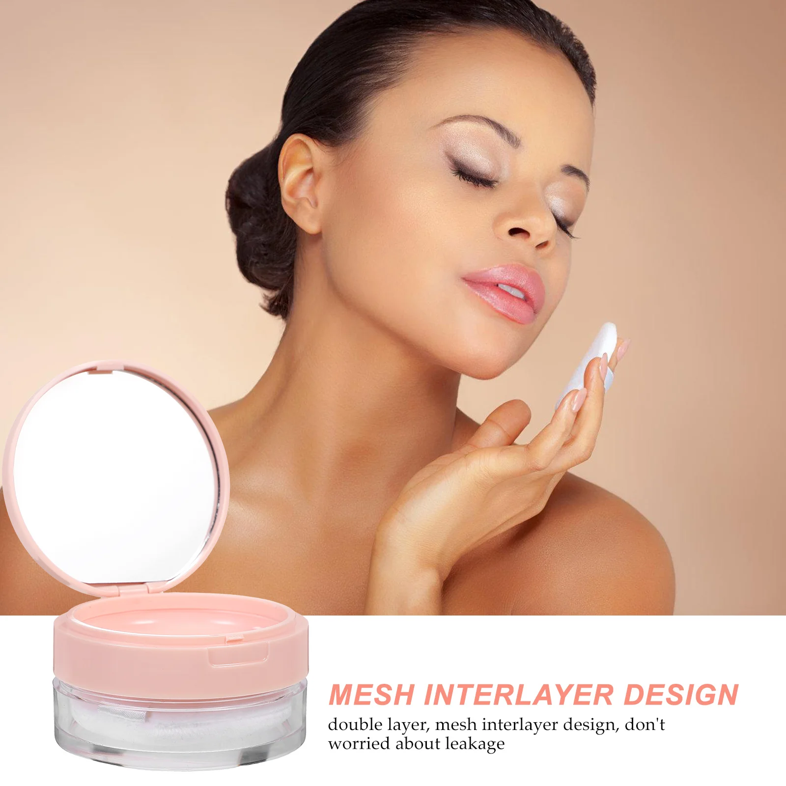 

Portable Powder Container Travel Size Loose Powder Box Double Layer Mirror Design Makeup Case Beauty Accessories