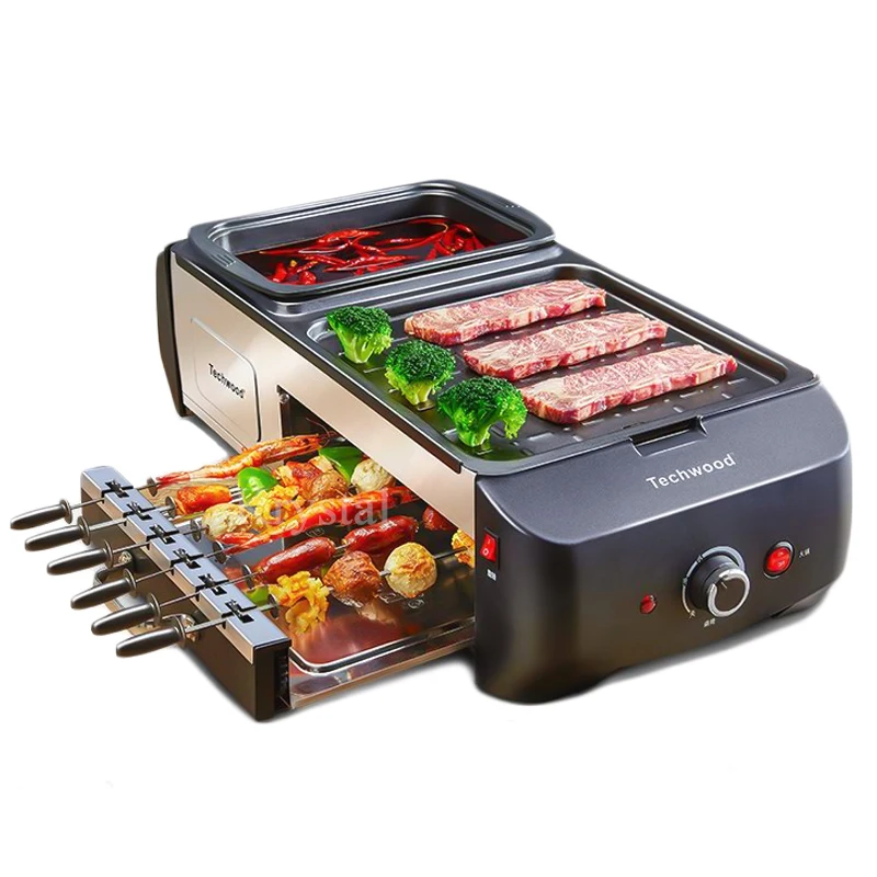 Household Electric Grill Hot Pot Barbecue Grill Machine Household Elecitrc BBQ Furnace Griddle with Hot pot Cooker