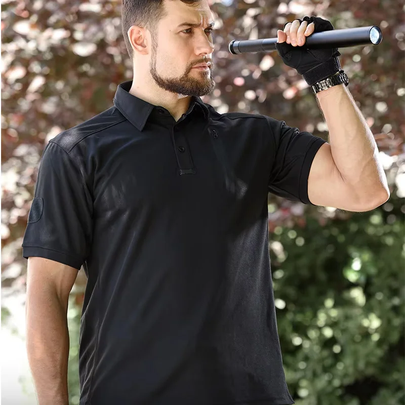 

Mens Polyester Quick-drying Tactical Polo Shirt Turn-down Collar Short Sleeve Tee for Summer Outdoor Hunting Camouflage Top