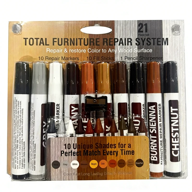 6-12Pc Furniture Repair Pen Markers Remover Wood Scratches Restore Kit Scratch Filler Paint Wooden Cabinet Floors Tables Repair
