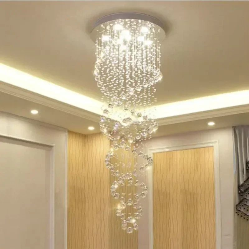 Modern LED Double Spiral Crystal Chandelier Lighting for Foyer Stair Staircase Bedroom Hotel HallCeiling Hanging Suspension Lamp