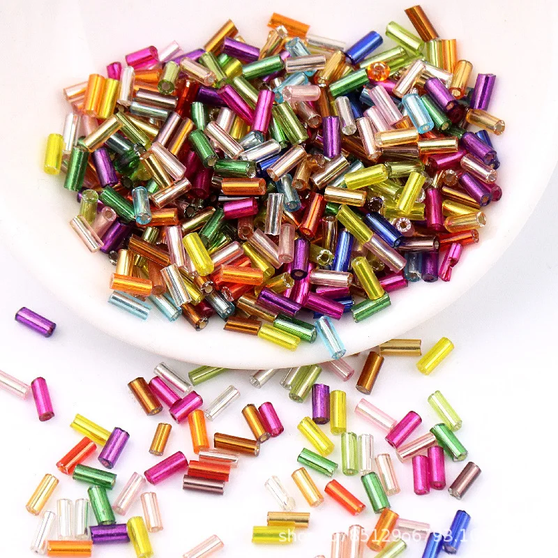5g 2*4mm 2*6mm Silver-Line Tube Bugles H Glass Beads Loose Spacer Seed Beads for Needlework Jewelry Making Handmade DIY Sewing