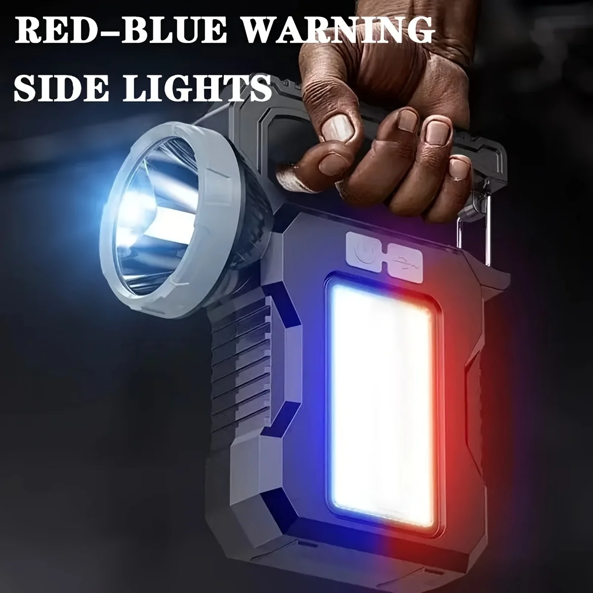 Solar USB Rechargeable LED Searchlight High-power Strong Light Flashlight Handheld Spotlight And Side Light Portable Locking Clip 4 Modes Camping Fishing Work Outdoor Emergency Situations Great Gift