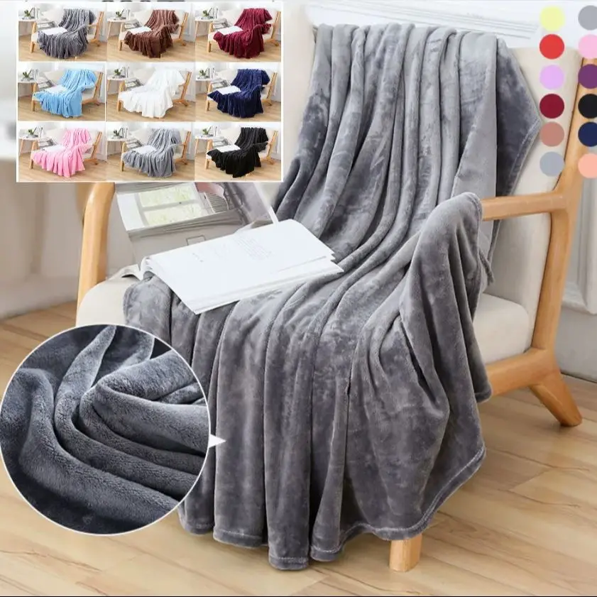 Solid Color Blanket Flannel Coral Fleece Blanket Velvet Gift Blanket Air Conditioner Blanket Soft Cozy Home Decor Blanket