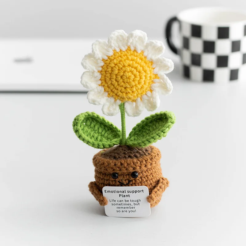 Süße gehäkelte emotionale Unterstützung gestrickte positive Energie Puppe handgemachte Kintted Puppe Auto Tisch Dekor Freunde Geschenk – Detail 4