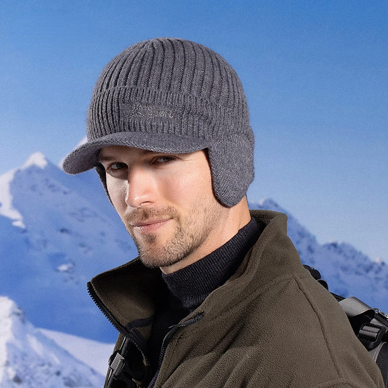 1pc Winter Men's Earmuffs Thickened  Knitted Wool Warm Pullover Cap For Outdoor Cycling