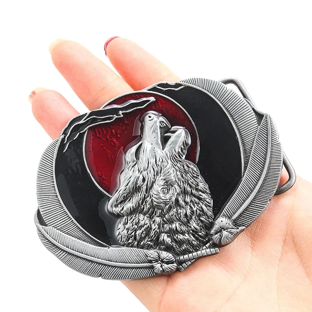 Embossed Howl Wolf Roar Hunting Dog Animal Plenilune Moon Zinc Alloy Belt Buckle Hip-hop Punk Western Cowboy Man Jeans Accessory