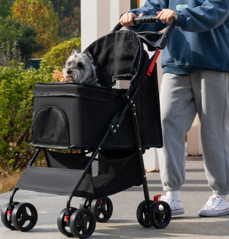 Luxury Portable Folding Pet Stroller with 4 Wheels Carriers for Cat and Dog Travel Pet Dog Trolley with Storage Basket