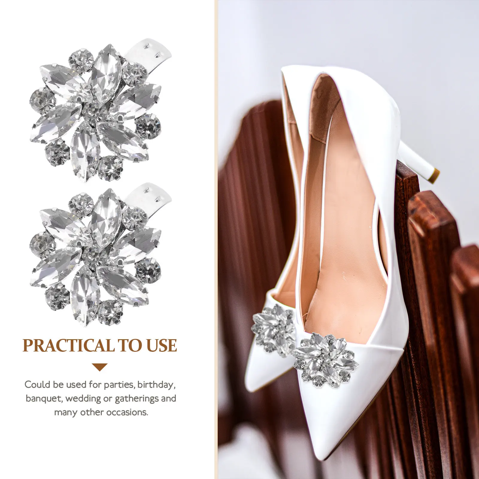 

2Pcs Shiny Crystal Shoe Clips Flower Shape Decorative Charm for Wedding Shoes Women Shoe Buckle Sparkly Removable Clip