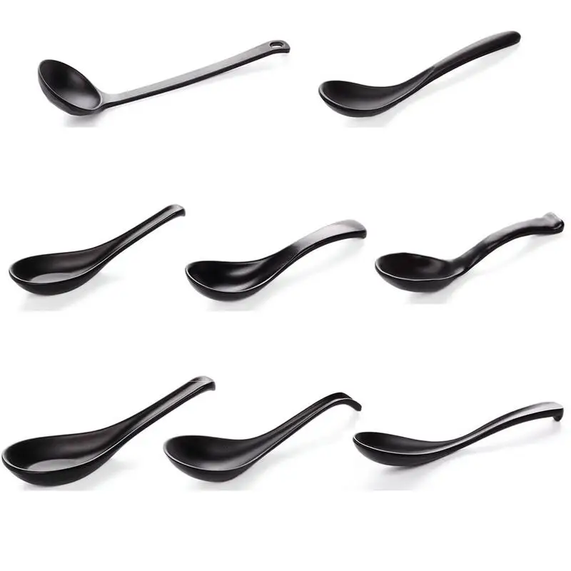 

Black Soup Spoon Kitchen Long Handle Soup Spoon Japanese melamine tableware shatter-resistant spoon Household Tableware